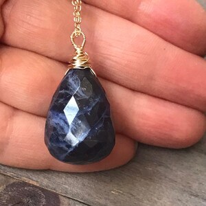 Blue Sodalite 14k GoldFill Pendant Necklace: Natural Gemstone Jewelry