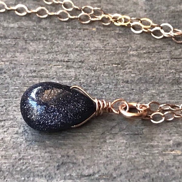 Sale Midnight Blue black Sandstone pendant Necklace. Tiny sparkle - choose Gold  Silver  Rose Gold