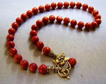 Handmade Bamboo Coral Necklace: Red Brown Beaded Choker