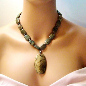 Handmade Picasso Jasper Necklace: Earthy Brown Tan Gemstone, Elegant Gift