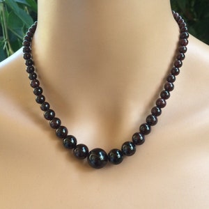 Dark Red Garnet Necklace: Graduated Burgundy Gemstone, January Birthstone