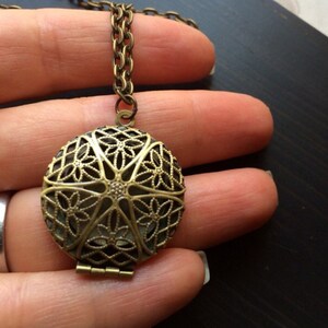Sale Vintage inspired filigree Locket, brass pendant necklace, 12 to 40 inches long, unisex jewelry, for him, for her, rustic, sentimental.