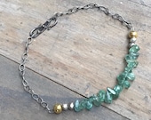 Aquamarine bracelet. Blue gem Sterling silver gold bracelet. Mixed metals. Gemstone bracelet. One of a kind jewelry. Handmade bracelets