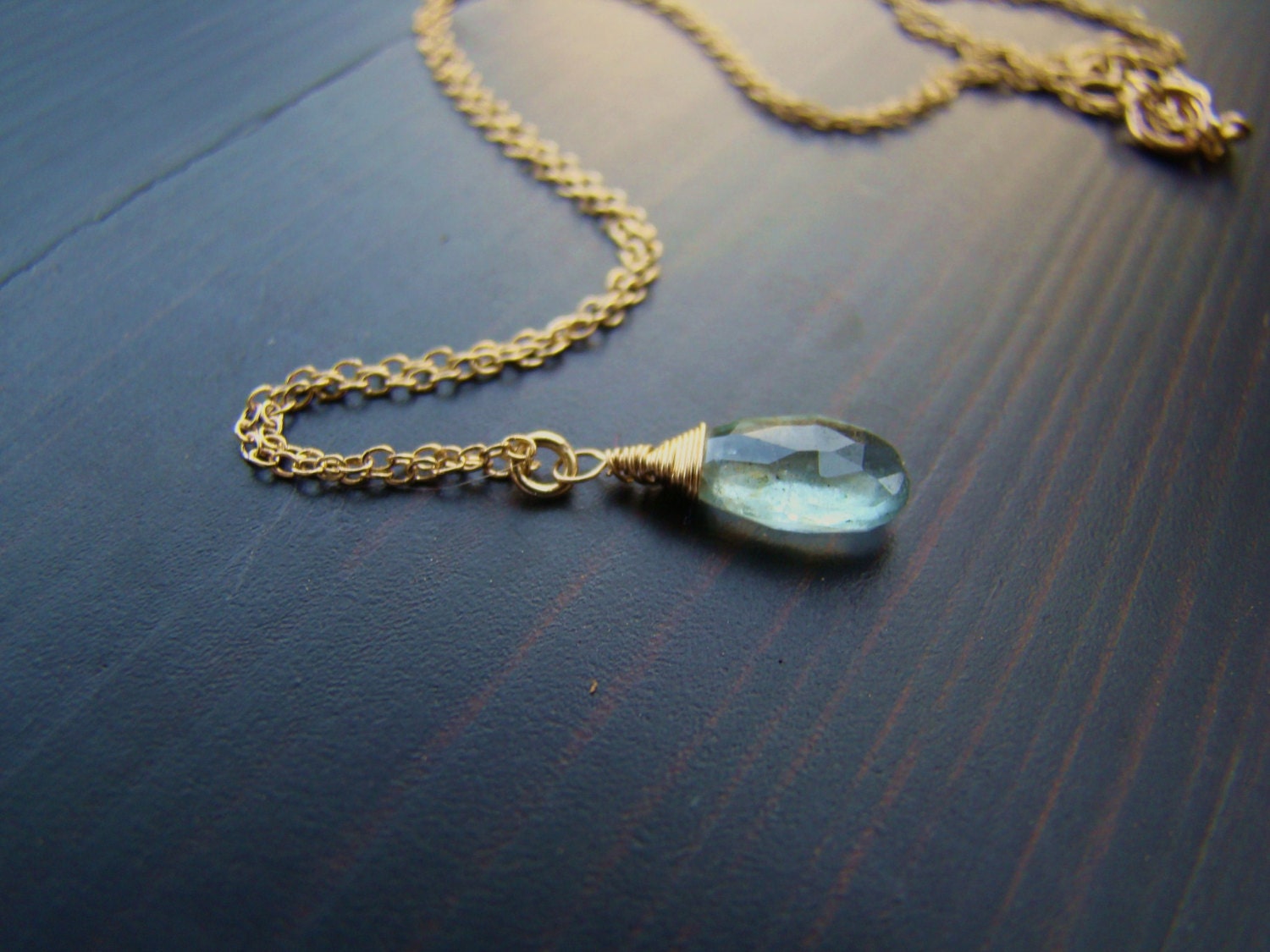 Blue Moss Aquamarine Pendant Necklace. Natural Gemstone. Gold | Etsy