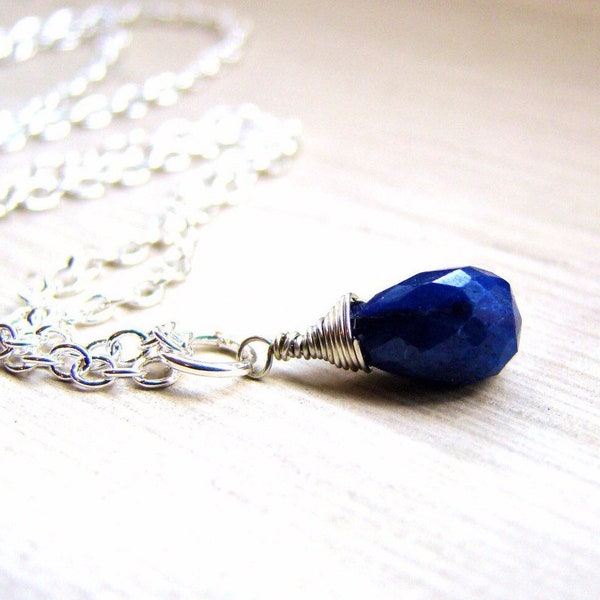 Sale Sapphire necklace. Indian dark Blue Sapphire. Gemstone jewelry. Sterling silver. Gold fill. Rose gold fill. Virgo. September