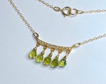 Natural Peridot gold necklace.  Green Pave gold pendant, August Birthstone necklace, Leo jewelry, dainty Gemstone necklace.