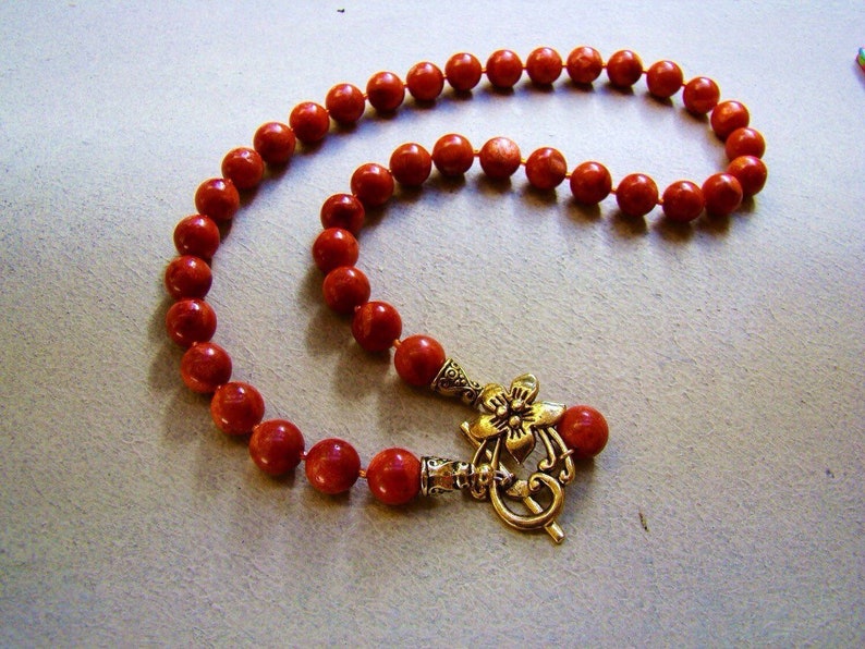 Natural Red Brown Corals Necklace, beaded gemstone jewelry, bamboo corals. Gift for her. image 2