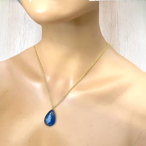 Handmade Lapis Lazuli Pendant Necklace: 24k Gold Plated Chain