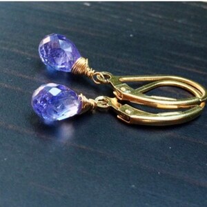 Sale Tiny Periwinkle Tanzanite stone Petite Earrings, natural Purple blue dangle drops, handmade jewelry. image 3