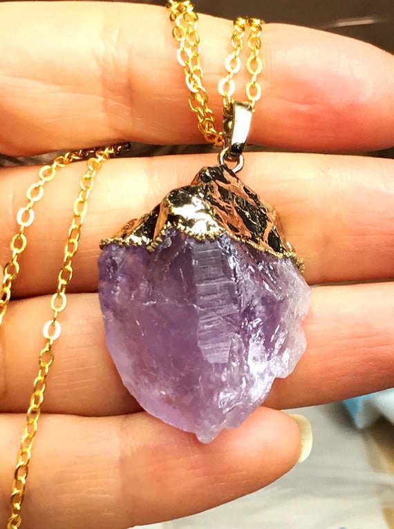 Natural Raw Amethyst Stone Crystal Wrapped Pendant Necklace Anxiety Relief  | eBay