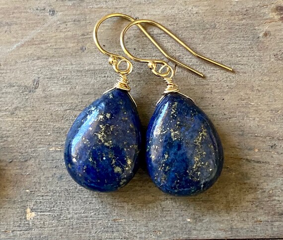 14k Gold Fill Natural Lapis Lazuli Earrings Royal Blue Dangles