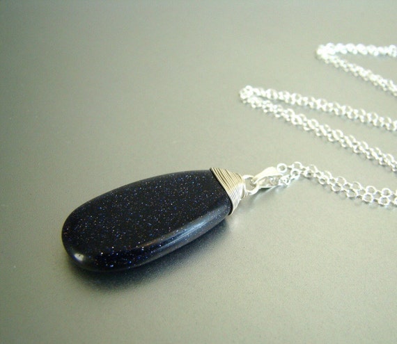 Big Blue Sandstone Necklace. Sterling Silver. Free Upgrade 12 to