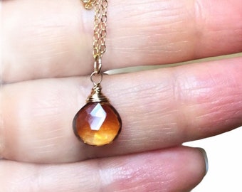 Citrine Pendant Necklace: 14K Gold Fill Gemstone Drop