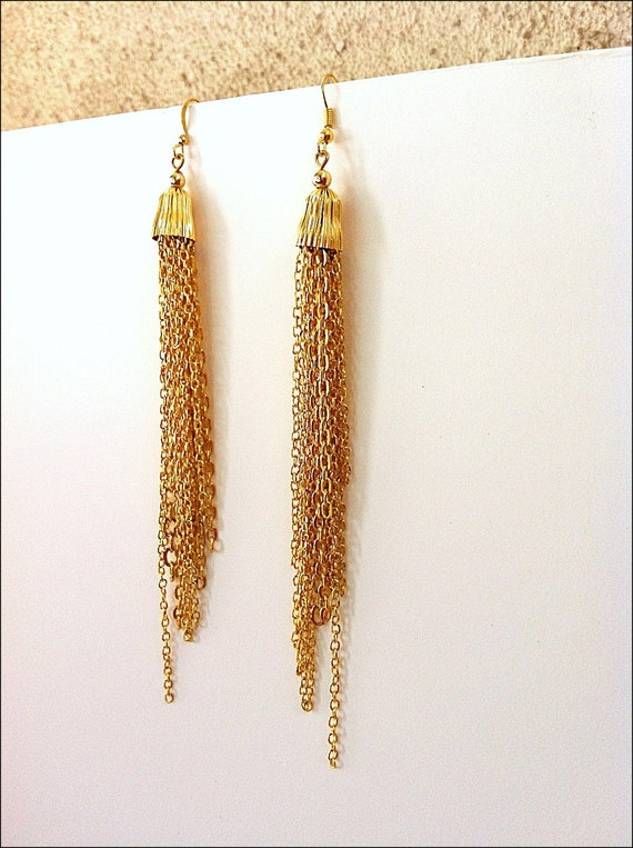 Golden Long Tassel Design Dangle Earrings Simple Elegant - Temu