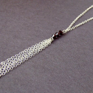 Sterling silver Y necklace. Swarovski tassels. Garnet crystals. Delicate jewelry. Birthstone jewelry. Ss chains image 2