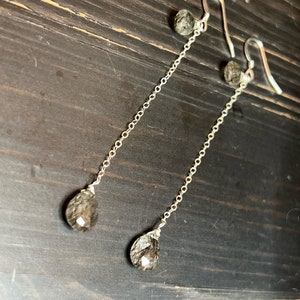 Black tourmalated Quartz earrings. Rutile dangles, long sterling silver. Natural gemstone drops. image 2