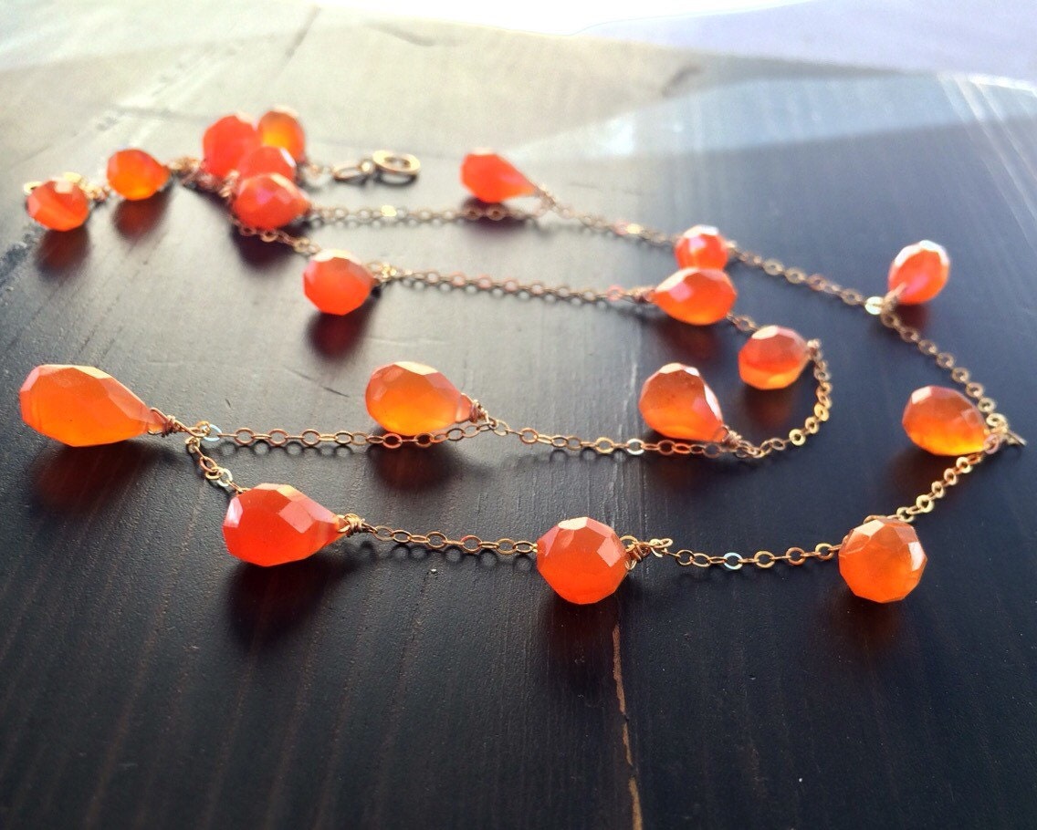 Orange Carnelian Necklace. Wire Wrapped 