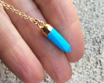 Natural Blue Turquoise point Necklace pendant, gold fill jewelry, Sleeping beauty gem, December Birthstone