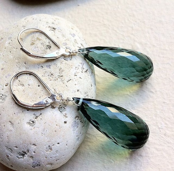 Luxury Green Amethyst Sterling Silver Teardrop Earrings: Statement Jewelry