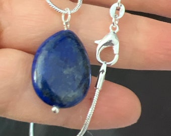 Lapis Lazuli pendant necklace, royal blue natural stone.  Sterling silver. Gemstone jewelry.