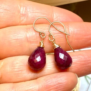 Indian Ruby Earrings. Red dangles. Rubies. Gold or Silver. Petite drops. Gemstone jewelry. July birthstone image 3