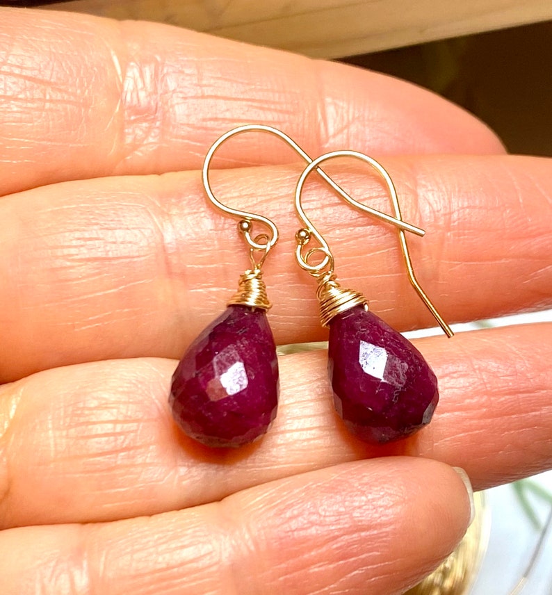 Indian Ruby Earrings. Red dangles. Rubies. Gold or Silver. Petite drops. Gemstone jewelry. July birthstone image 3