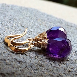 Natural Dark Purple Amethyst Earrings, Violet dangles, Gemstone Jewelry, Petite Drops. 14k Gold fill, February Birthday, Bridesmaids Gifts.