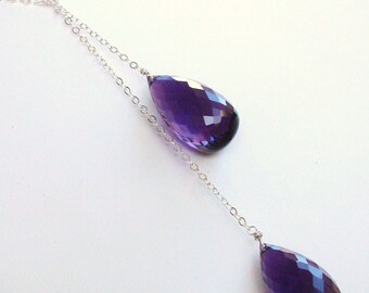 Sale Purple Amethyst Lariat.  Ultra Violet Amethyst Necklace.  Y necklace.  Natural Stones.  Sterling Silver.  Briolette jewelry