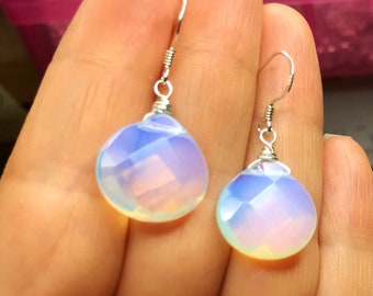 Opaline Sterling Silver Earrings.  Opalite drops.  Opal jewelry.  Moonstone dangles. June birthstone.