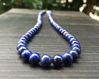 Genuine Dark Blue Lapis Lazuli Necklace - natural Gemstone Jewelry- sterling silver.  Beaded lapis necklace