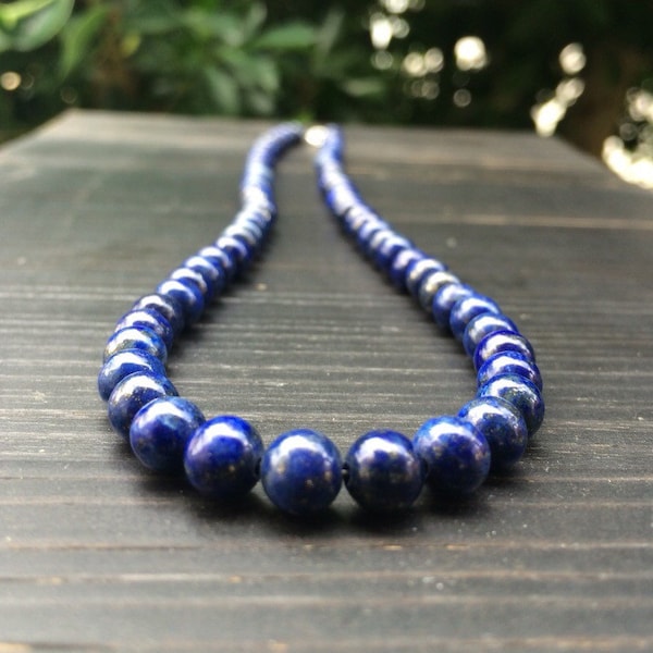 Genuine Dark Blue Lapis Lazuli Necklace - natural Gemstone Jewelry- sterling silver.  Beaded lapis necklace