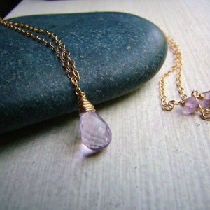 Pink Amethyst gem pendant gold Necklace.  Natural Gemstone.  Lavender Jewelry.  Bridal necklaces.  February Birthstone