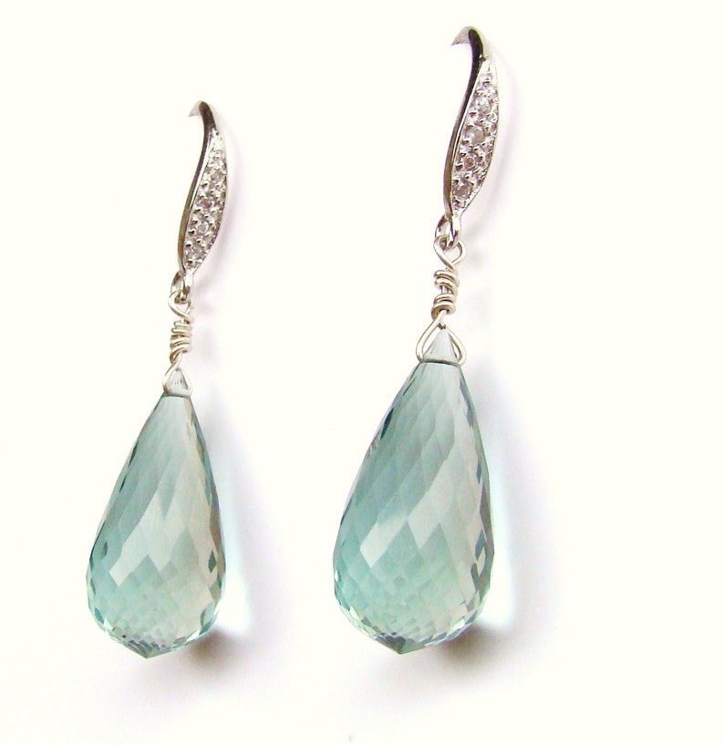 Aquamarine earrings, luxury jewelry, blue green aqua dangles, statement earrings, sterling silver pave image 5