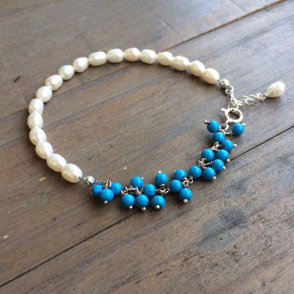 White Pearl Turquoise bracelet.  Sterling silver. OOAK jewelry