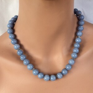 Handmade Angelite Beaded Necklace: Tibetan Silver Clasp, 18 inch