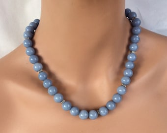 Natural Angelite Necklace, blue gemstone, elegant Angeline jewelry, beaded necklace.