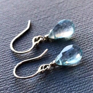 Sky Blue Topaz Sterling Silver Earrings. Light blue dangles. Topaz drops. Natural Topaz. Minimalist jewelry. December birthday gift.