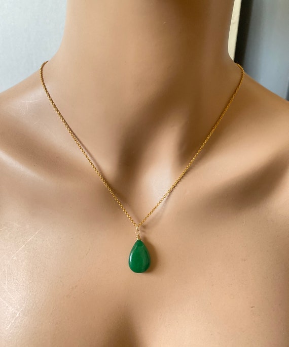 Collier Y Pierres Vertes Argent Plaqué Rhodium -Emanessence
