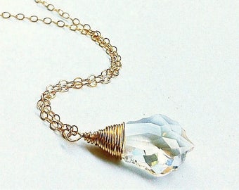 Swarovski Crystal Pendant on Gold Chain Necklace. Baroque crystal. Beautiful gift.