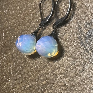 Petite Opaline Moonstone Earrings. Opal dangles. White Opalite drops. 14k Gold fill-Sterling Silver-Rose goldfill-Tarnished Silver image 6