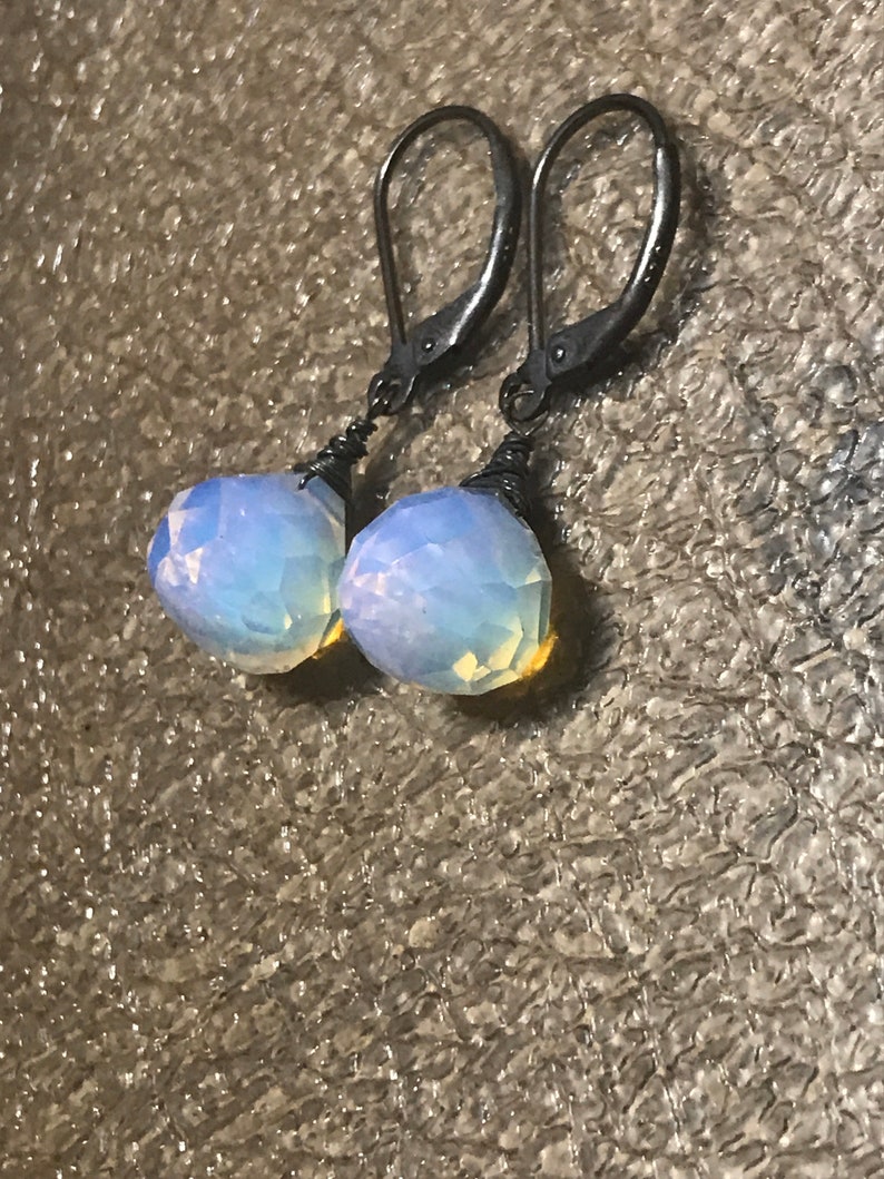 Petite Opaline Moonstone Earrings. Opal dangles. White Opalite drops. 14k Gold fill-Sterling Silver-Rose goldfill-Tarnished Silver image 6