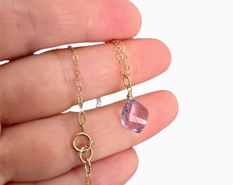 Natural Pink Amethyst 14k gold Necklace.  Gemstone Jewelry, bridal necklaces, February Birthstone, birthday gift