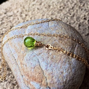 Tiny Green Peridot Pendant Necklace, 14k Gold Fill, Rose Gold, or Sterling Silver, August Birthstone, Leo Gift, Handmade Bridesmaid Jewelry.