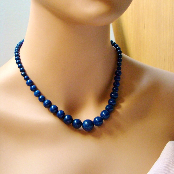 Sale Blue Lapis Lazuli Necklace. Natural Lapis necklace. Descending necklace. Dark blue stone jewelry. Genuine Lapis necklace. Royal blue