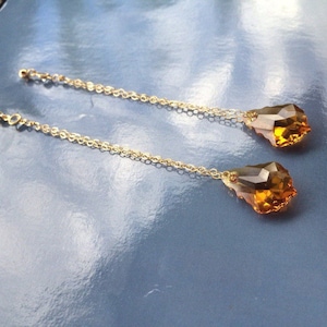 Yellow Topaz gem, 14k gold fill long earrings, statement dangles, beautiful sparkling drops, gifts for woman, wife, girlfriend.