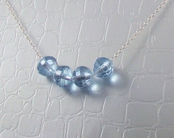 Blaue Aquamarin Halskette, Swarovski Kristall Halskette, Sterling Silber, Brautschmuck