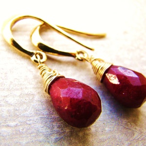 Indian Ruby Earrings. Red dangles. Rubies. Gold or Silver. Petite drops. Gemstone jewelry. July birthstone image 10