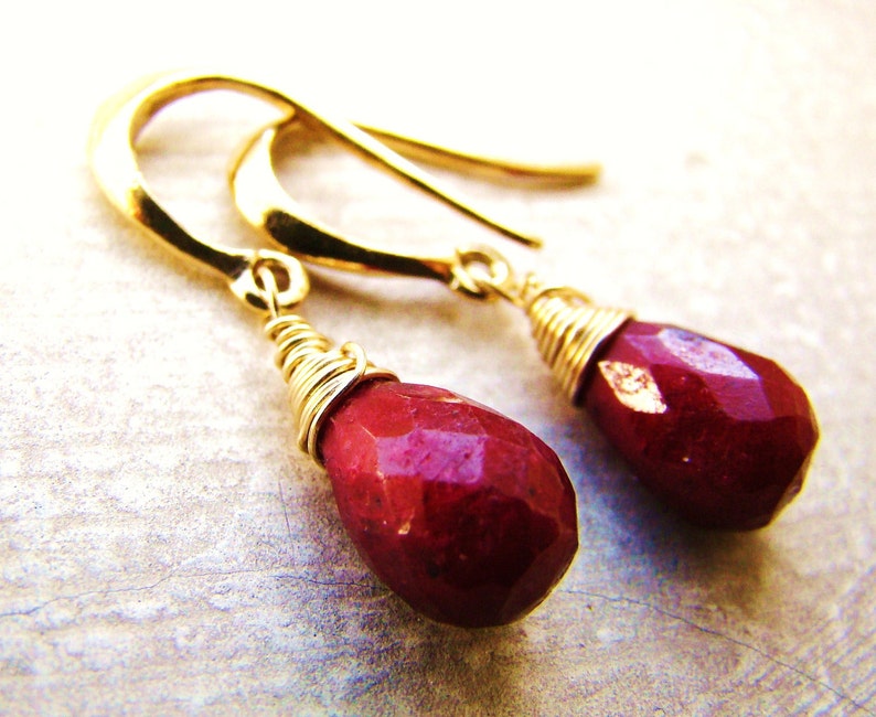 Indian Ruby Earrings. Red dangles. Rubies. Gold or Silver. Petite drops. Gemstone jewelry. July birthstone image 10