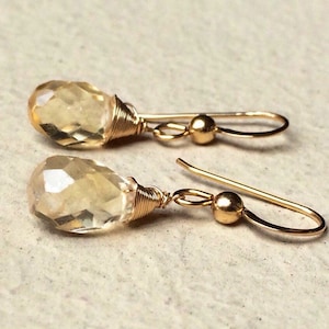Citrine 14k Gold Fill Earrings: Petite Gemstone Dangles, November Birthstone