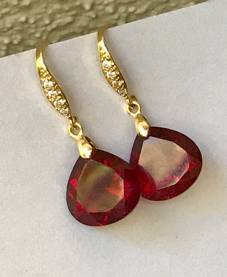 Burgundy Garnet Gold Pave Earrings. Heart Cut Garnets. Red - Etsy